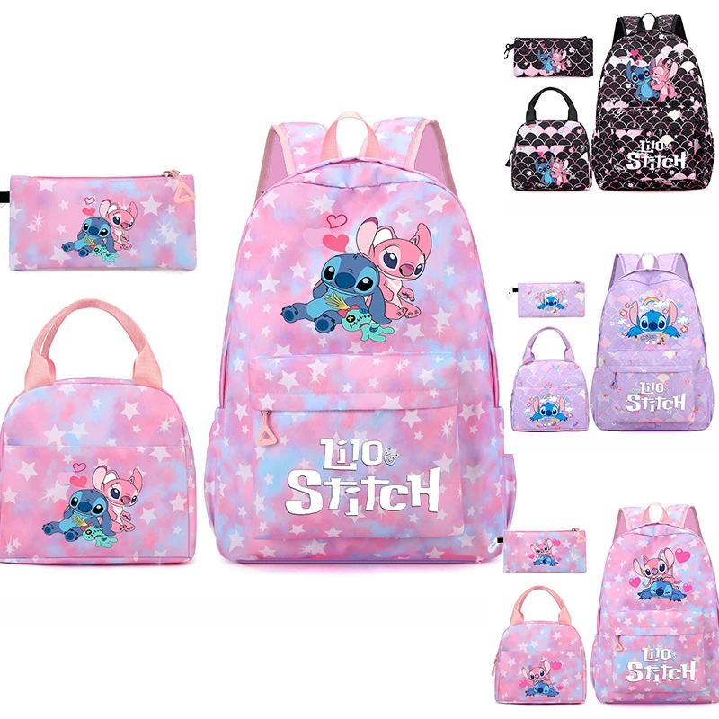 

3Pcs set Lilo Stitch Backpack Student Teens SchoolBag Teenager Girl Travel Gradient Mochilas Lunch Bag Knapsack Women Rucksack