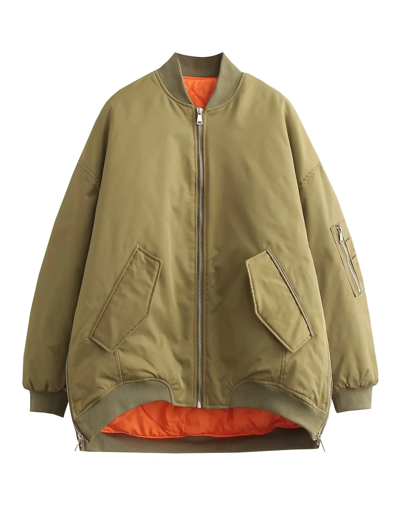 Moda donna autunno nuovo inverno manica lunga verde militare sciolto Bomber trapuntato giacca Chic femminile cappotti imbottiti in cotone Mujer