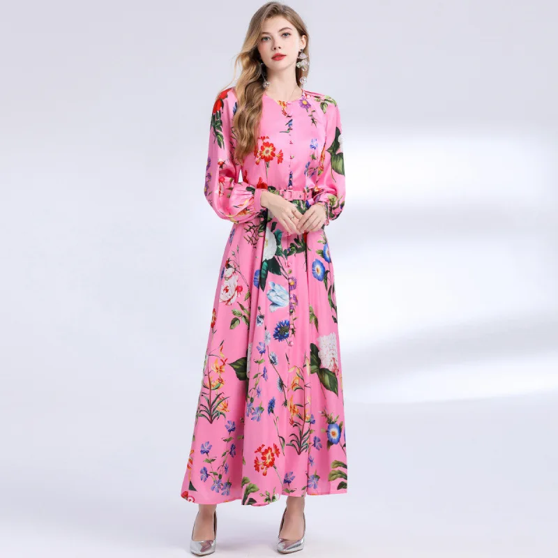 Retro Lantern Sve Print Dr Long Sve round Ne Maxi Skirt High Waist A-Line Summer Street Sle Couple's Dr