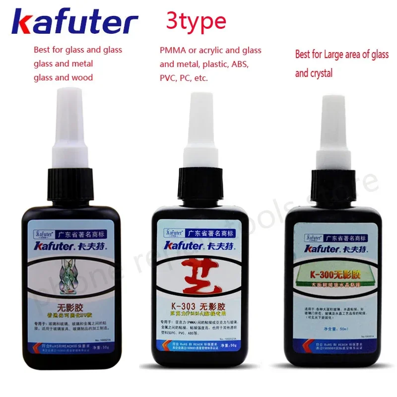 Kafuter-adhesivo de curado UV, 50ml, K-302, 300, 303 + 51LED, adhesivo de curado, cristal, Metal, PVC