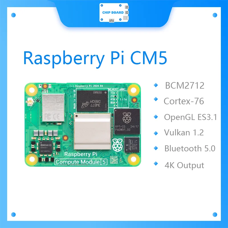 Original Raspberry Pi CM5 RAM 4GB WIFI EMMC CM5104032 Broadcom BCM2712 Dual 4K Output+HDR 800MHz VideoCore Quad-core Coxtex-76