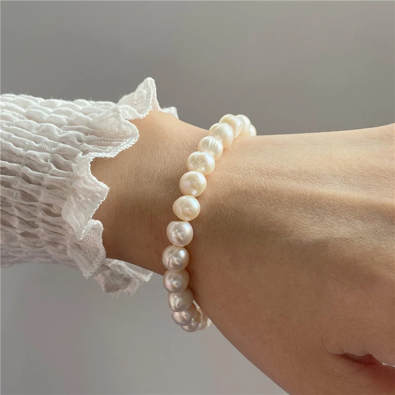 New Fashion Natural Pearl Bracelet for Women Freshwater Pearl Bracelet Men Elastic Bangles Handmade Female Jewelry Party Gift