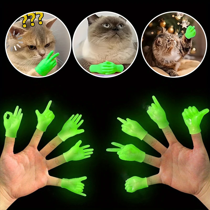 New Cat Finger Gloves Glowing In The Dark Creative Pet Interactive Funny Gesture Toy Mini Luminous Teasing Cat Finger Gloves