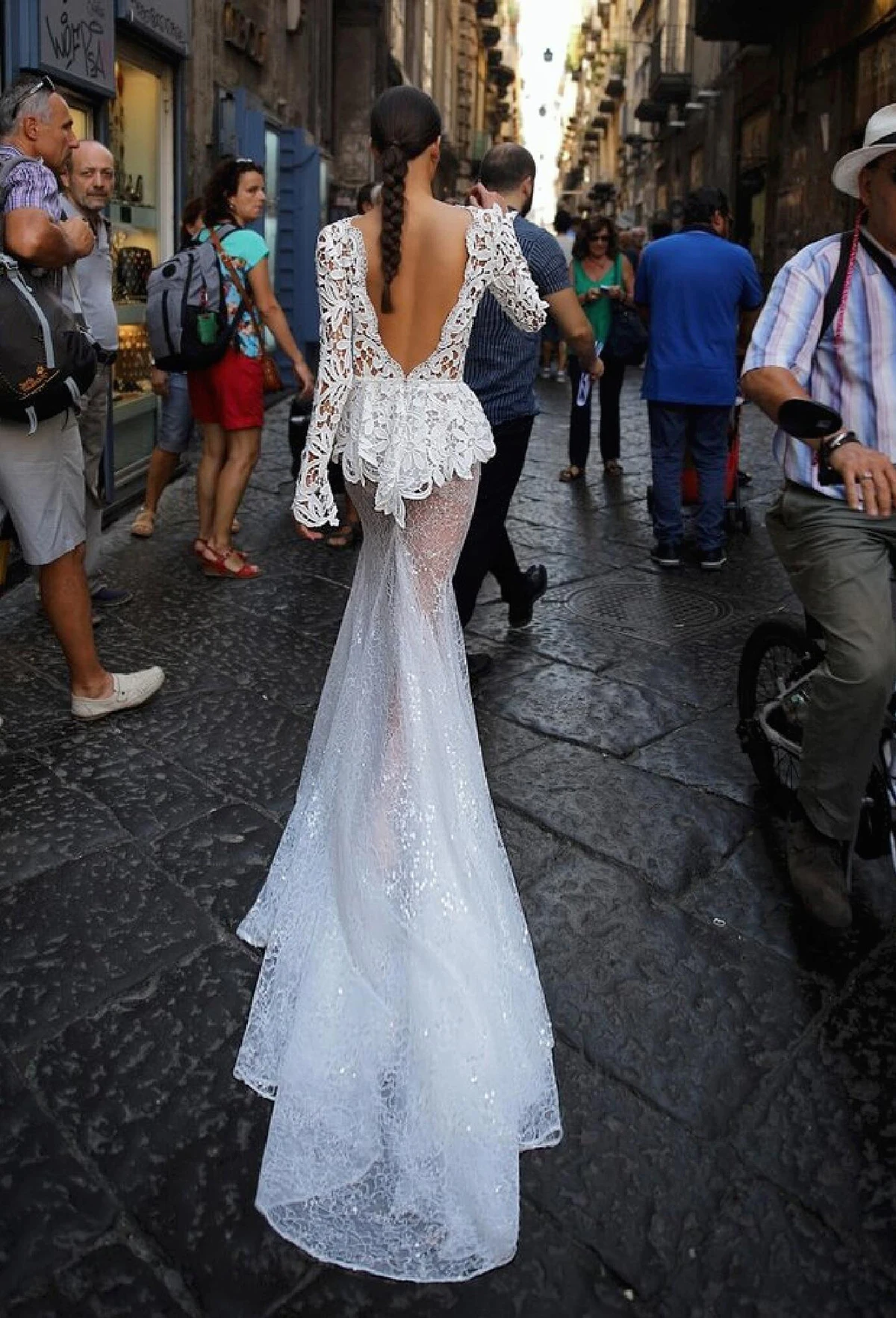 Sexy Zeemeermin Avondjurken Diepe V-hals Applicaties Kant Ruglooze Hoge Split Party Speciale Gelegenheidsjurk Bruidsjurk Aangepast