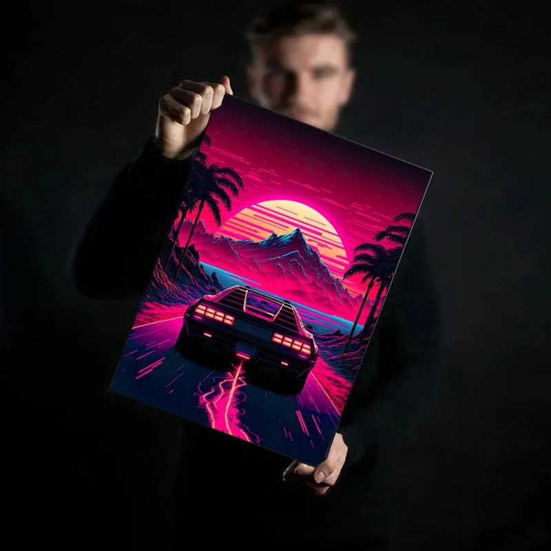 Punk Style Poster Synthwave Vaporwave Car Sunset Wall Art Modern Canvas Painting For Home Living Room Decor Pictures Prints - Image 2