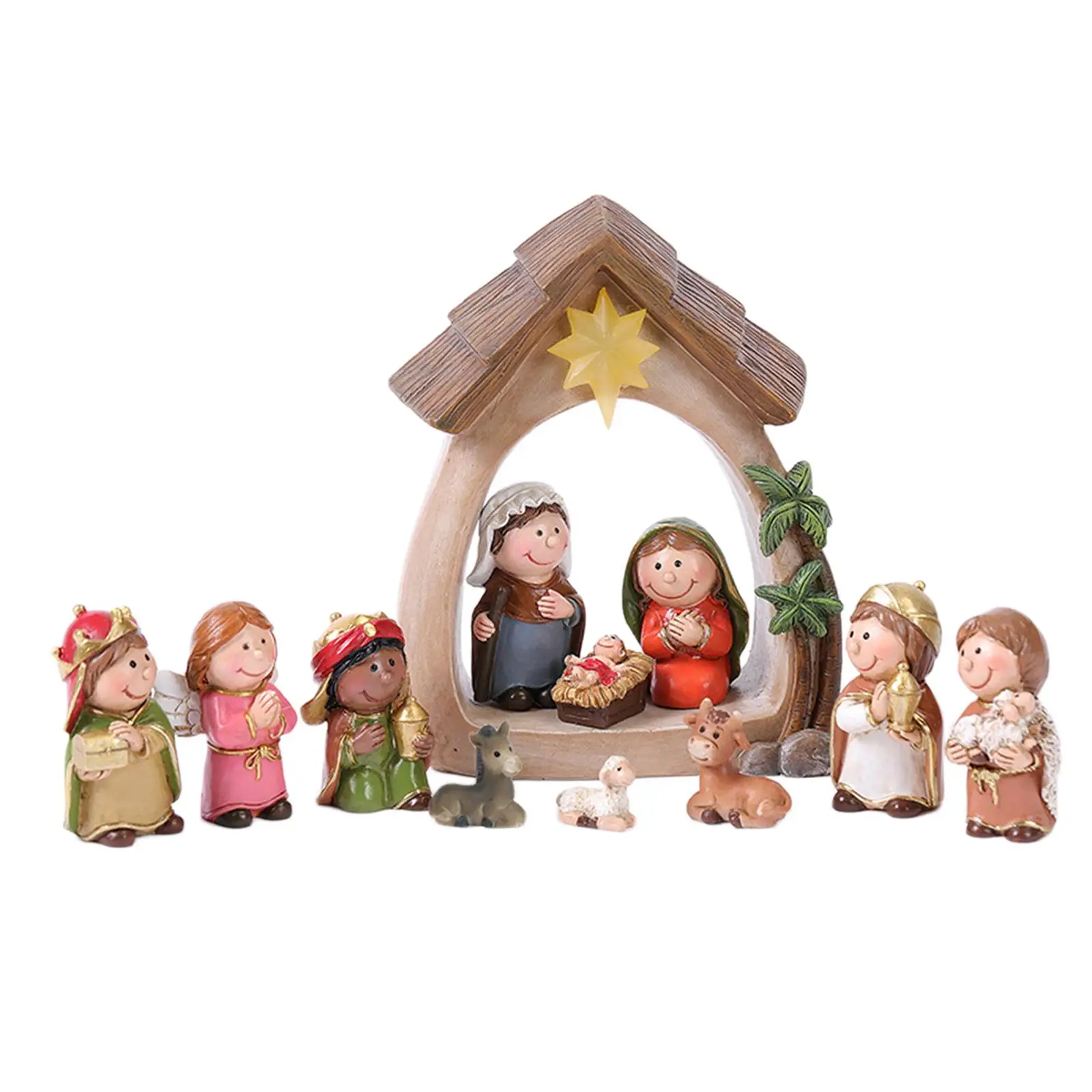12Pcs Christmas Nativity Figurines Jesus Sculpture Holy Family Religious Figure for Home Tabletop Mantel Fireplace Shelf