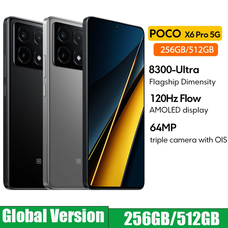 

POCO X6 Pro 5G Global Version Smartphone 256GB/512GB Dimensity 8300-Ultra 6.67" 1.5K Flow AMOLED DotDisplay 64MP Camera NFC 67W