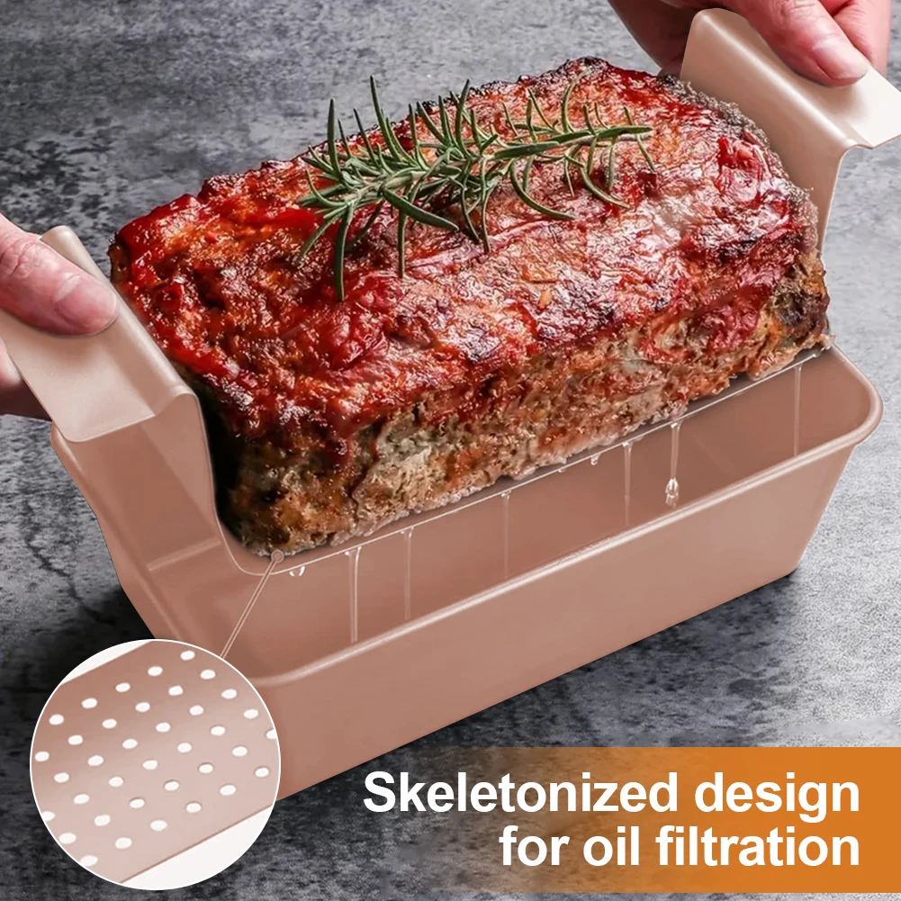 Molde para Pastel de Carne Antiadherente con Bandeja de Drenaje Desmontable para Pasteles Horneados (Oro Rosa)