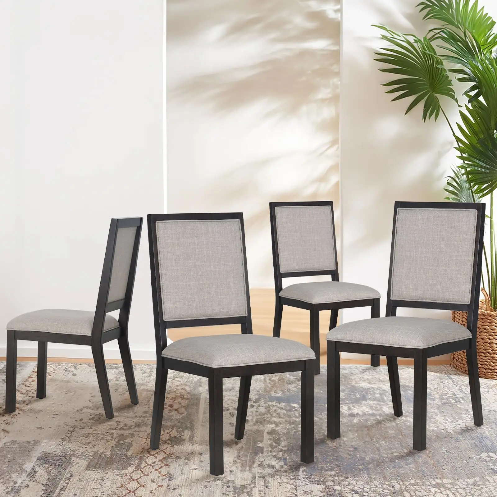 

Upholstered Wood Dining Chairs Set Of 4 With Back 19 Inch Fabric Farmhouse Side Chairs For Kitchen Living Room