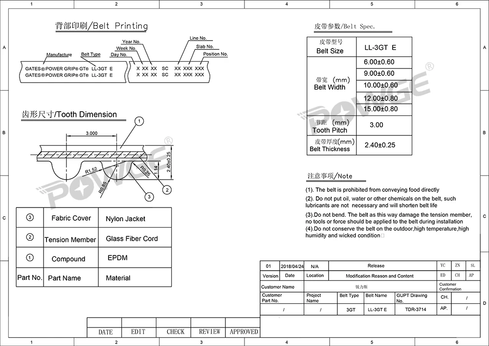 POWGE 3MGT GT LL-3GT E 3GT EPDM açık senkron zamanlama kemeri genişliği 9/12/15mm yüksek sıcaklık 45 ℃ + 135 ℃ kapıları yazıcı