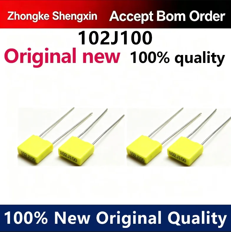 （5pcs-10pcs）CBB yellow square calibration capacitor 102J100 1NJ100 63V/100V 102 1NF 0.001UF