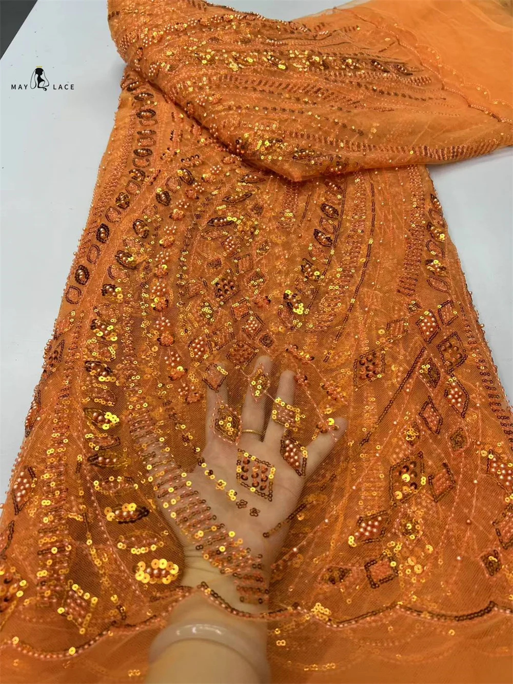 

African Sequins Lace Fabric 2025 High Quality French Mesh Lace Beaded Embroidery Tulle Lace Fabric Nigerian Lace For Party Dress