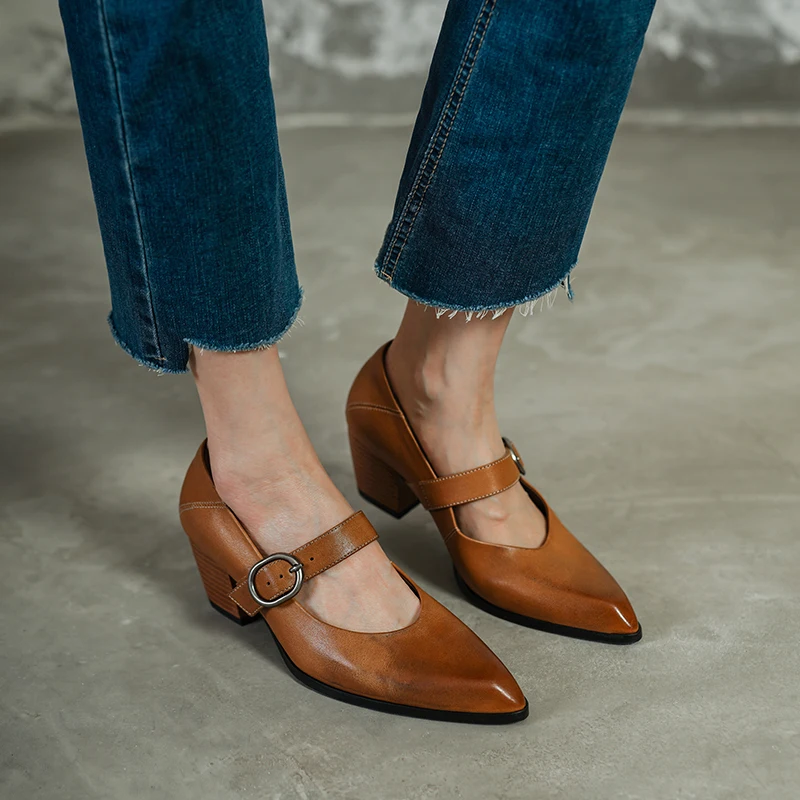 

Модные женские туфли-лодочки 2026 года: сексуальные туфли на высоком каблуке из натуральной кожи, модель Мэри Джейн, весенние туфли с острым носком для вечеринок, размеры 34-40