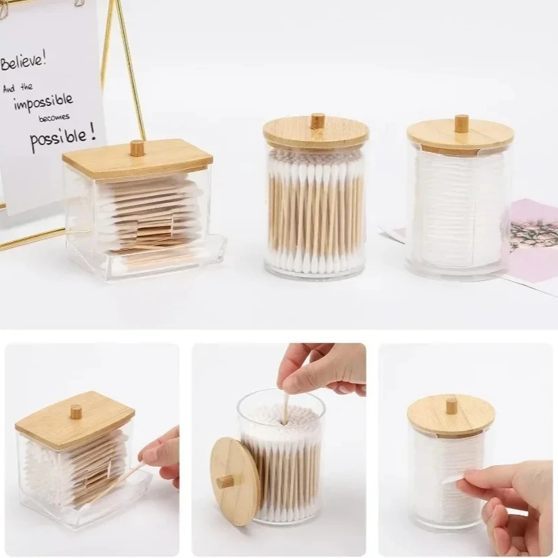 Transparent plastic storage box, multifunctional makeup desktop organizer, transparent cotton swab jar with lid