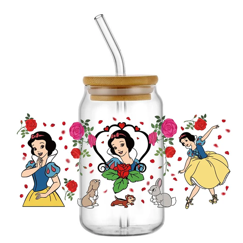 Miniso Snow White 16oz DTF Sticker Cups Cool Personalize UV Wrap Transfer Sticker Custom Labels DIY Logo Selfadhesive Princess