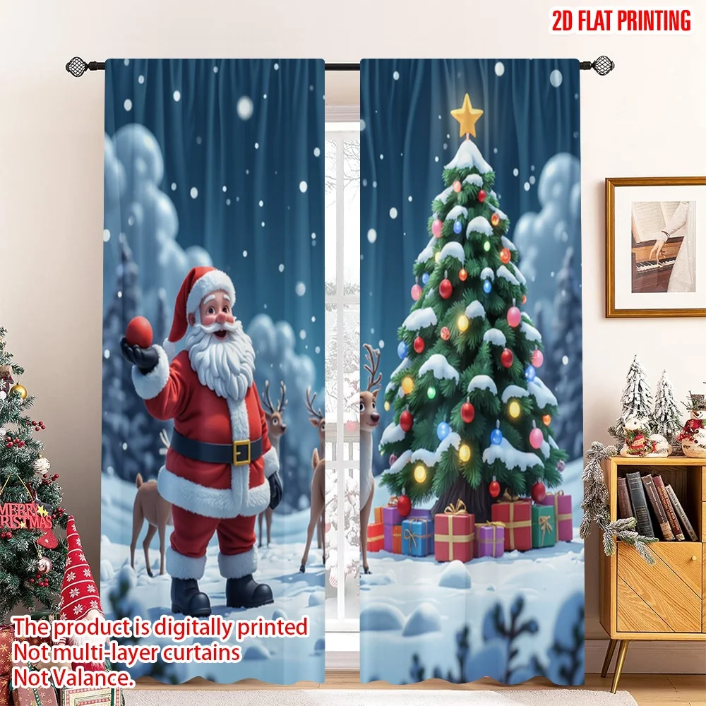 

2pcs 2D flat printing Merry Christmas Popular Curtain Santa reindeer Christmas festive joy 100% Polyester Fabric Without