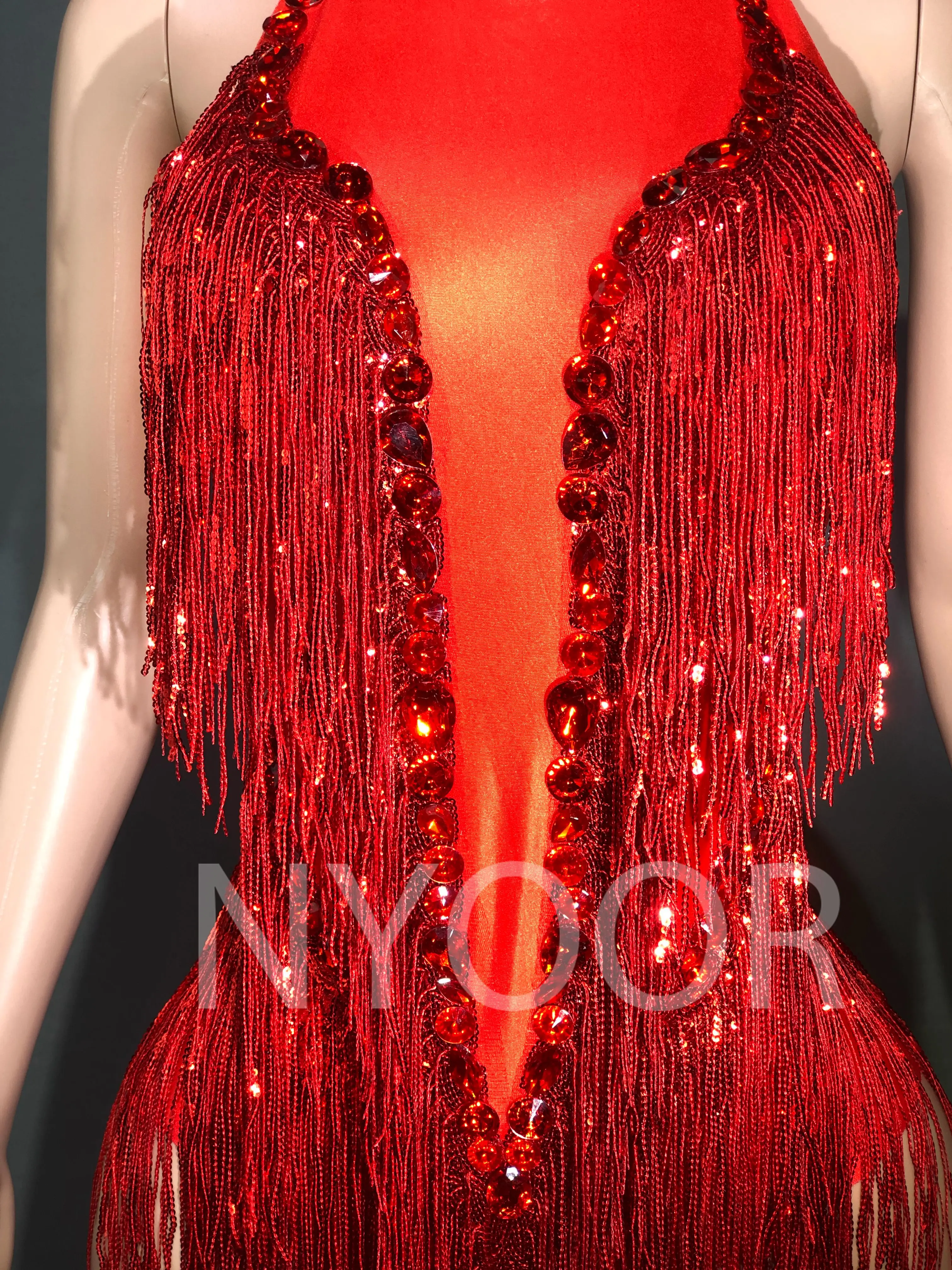 Sparkly Rhinestones Sequins Tassel Leotard Women Nightclub Outfit Singer Dancer Costume Stage Wear Sexy Performance Bodysuit