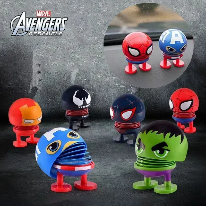 Marvel Car Ornaments Avengers Superhero Spring Shaking Head Toys Iron Man Car Panel Dashboard Decoration Cute Car Accessories