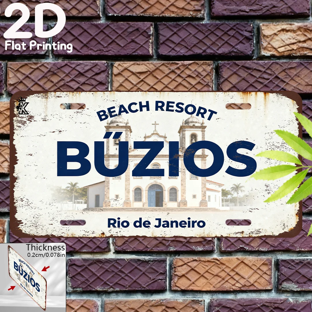 Placa Decorativa Vintage de Metal Durável com Placa de Licença AL do Resort de Praia Buzios Rio de Janeiro - Decoração de Parede para Casa, Escritório, Bar, Caverna do Homem