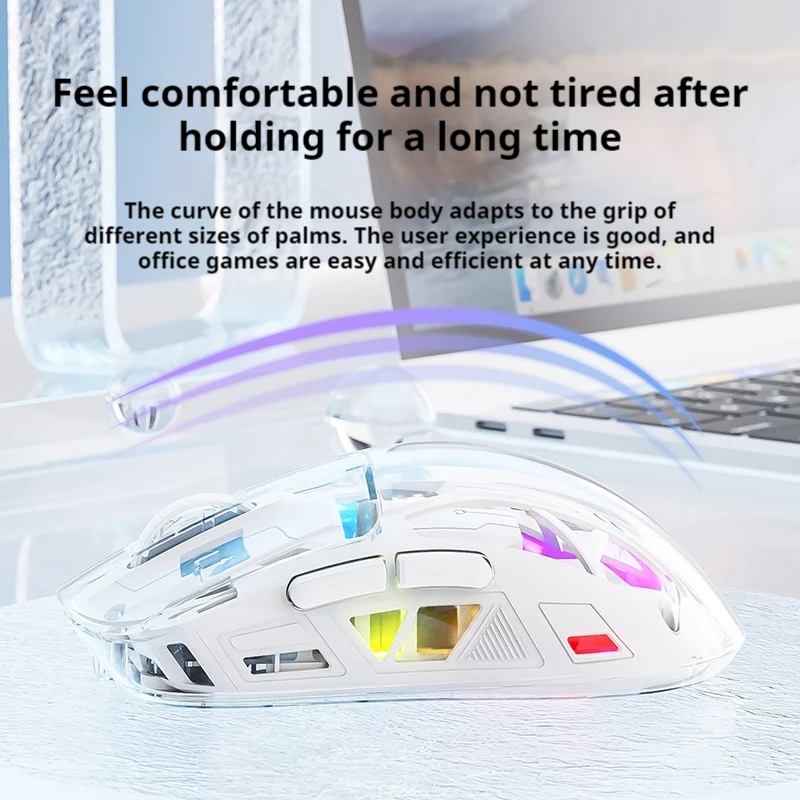 Mouse da gioco wireless Wolf A2 Pro Mouse da gioco trasparenti Rgb Bluetooth 5.3/Type-C Dual Mode Mouse da gioco ergonomico silenzioso per PC/laptop
