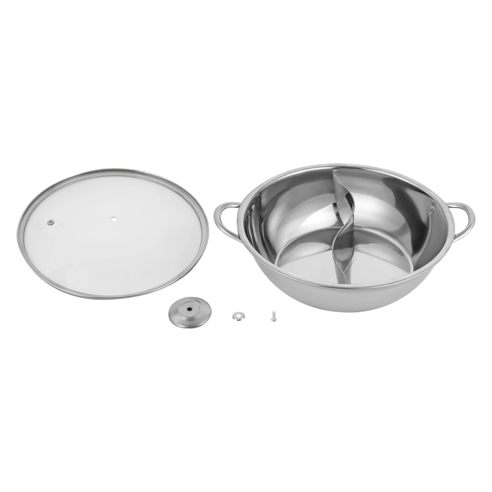 28/34 cm Edelstahl-Hot Pot mit Trennwand, Shabu-Topf mit Glasdeckel, Hot Pot-Set, geeignet für Induktionsöfen, Gasherde – Detail 13