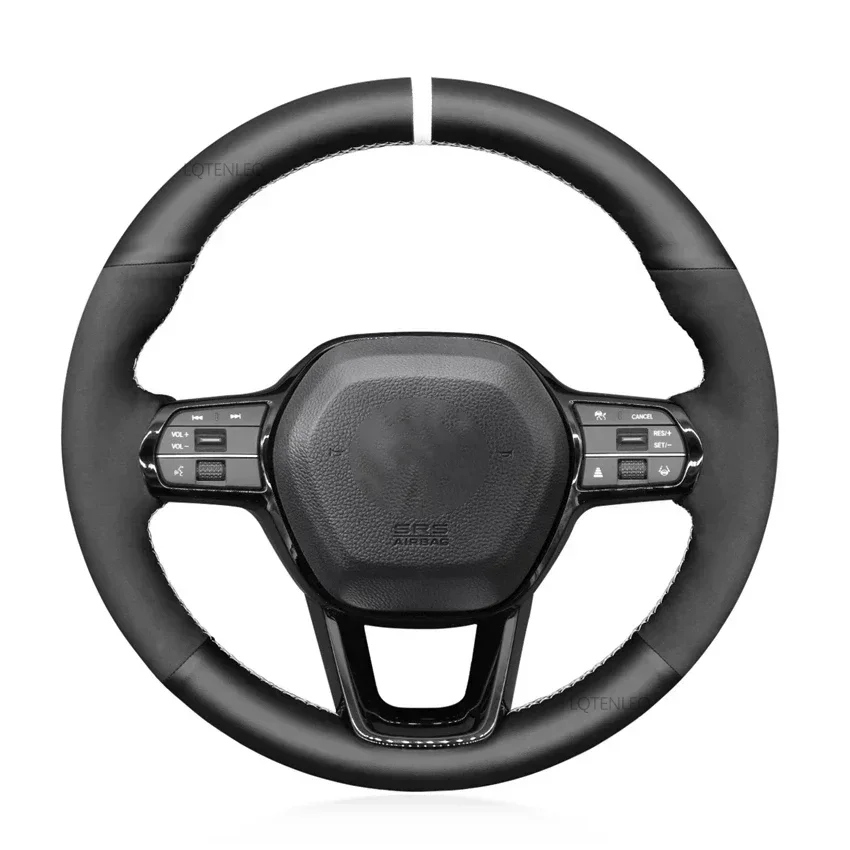 

Black Artificial Suede Leather Hand-stitched Soft No-slip Car Steering Wheel Cover for Honda Civic 11 XI 2021-2022