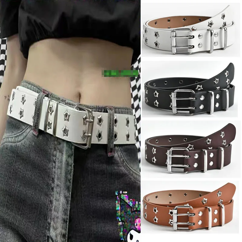 

Internet Celebrity Unisex Punk Casual Belt Star Hollow Rivet Double Breasted Women Strap Fashion Decorative Jeans Trend Waintbad