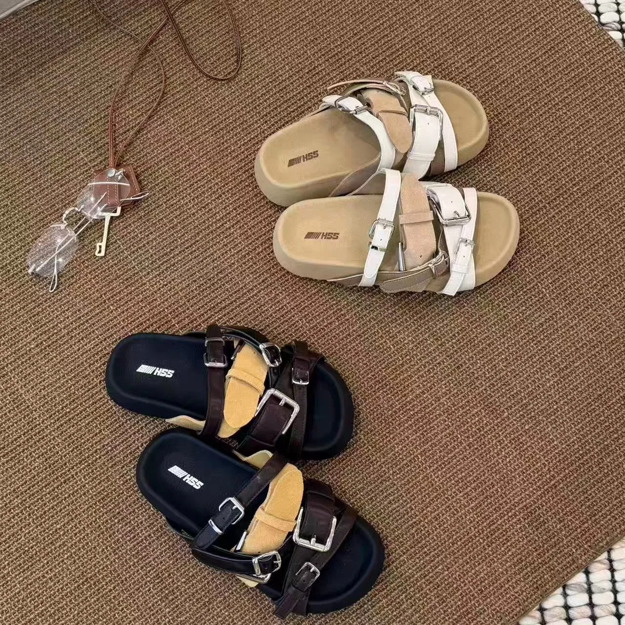 Women's Summer Buckle Strap Slide Sandals Adjustable Double Band Open Toe Flat Casual Slip On Slippers For Outdoor Daily Wear