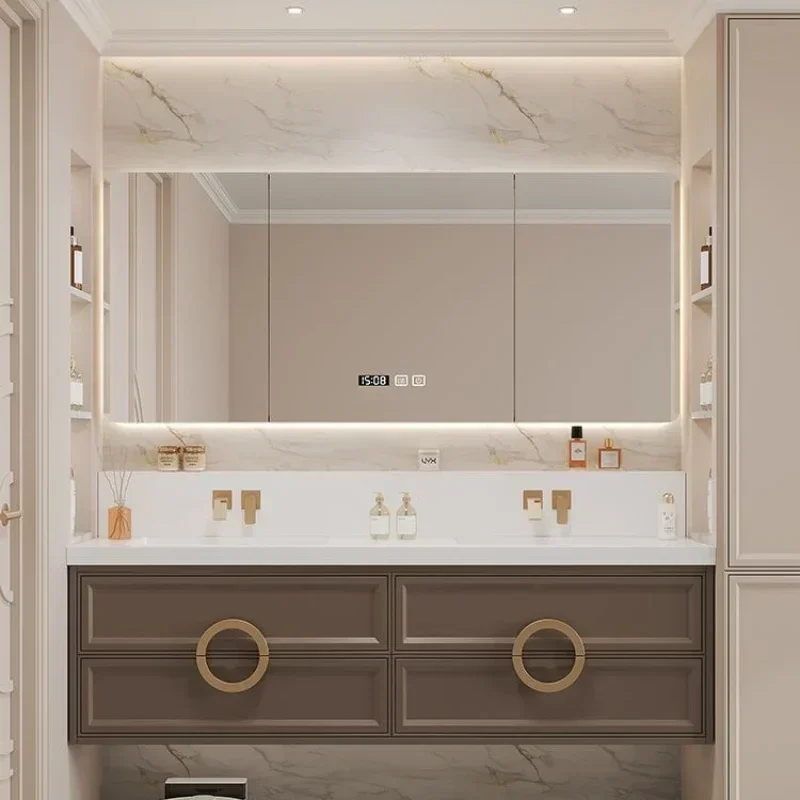 Funky Modern Intelligent Bathroom Cabinet Ceramic Sink Combination Solid Wood Bathroom Display Modern Gabinete Unique Furniture