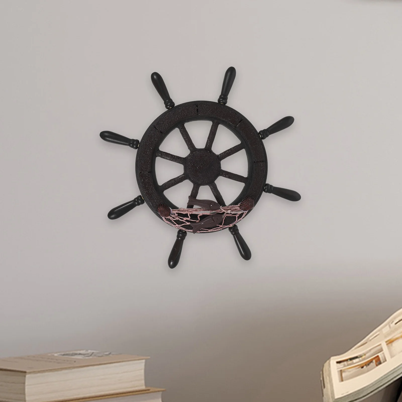 

Mediterranean Wooden Ship Wheel Nautical Wall Hanging Ocean Ambiance Vintage Rudder Ornament Indoor Decoration
