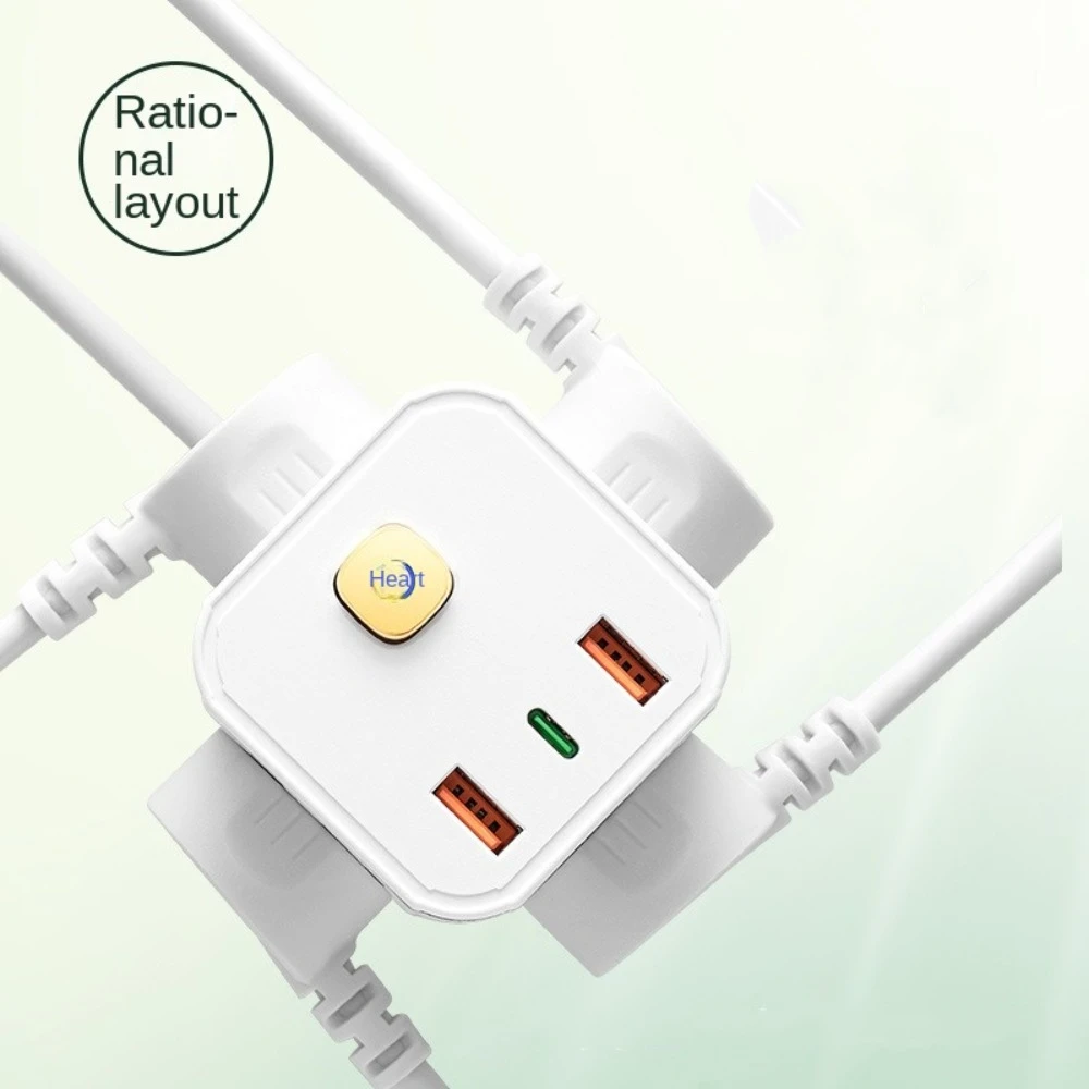 4 Socket Cube Power Board Strip Surge Multifunctional Outlet Sockets White 7in1 Wall Charger Outlet Extension Charger