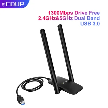 EDUP – adaptateur WiFi USB 1300Mbps, carte réseau sans fil 2.4G et 5.8G avec câble USB3.0, lecteur d'antenne 2x6dBi, adaptateur Ethernet gratuit
