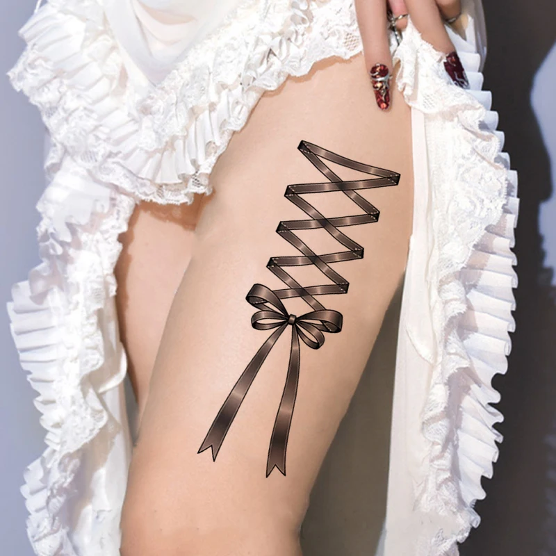 Sexy Bowknot Leg Ring Tattoo Sticker Waterproof and Sweat-proof Trendy Fashion Women Temporary Sticker