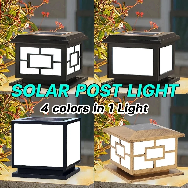 Solar LED Outdoor Pillar Lights Remote Control 4 Colors Solar Light for Garden Patio Outside Sunlight Pillar Fence Lamp Decor