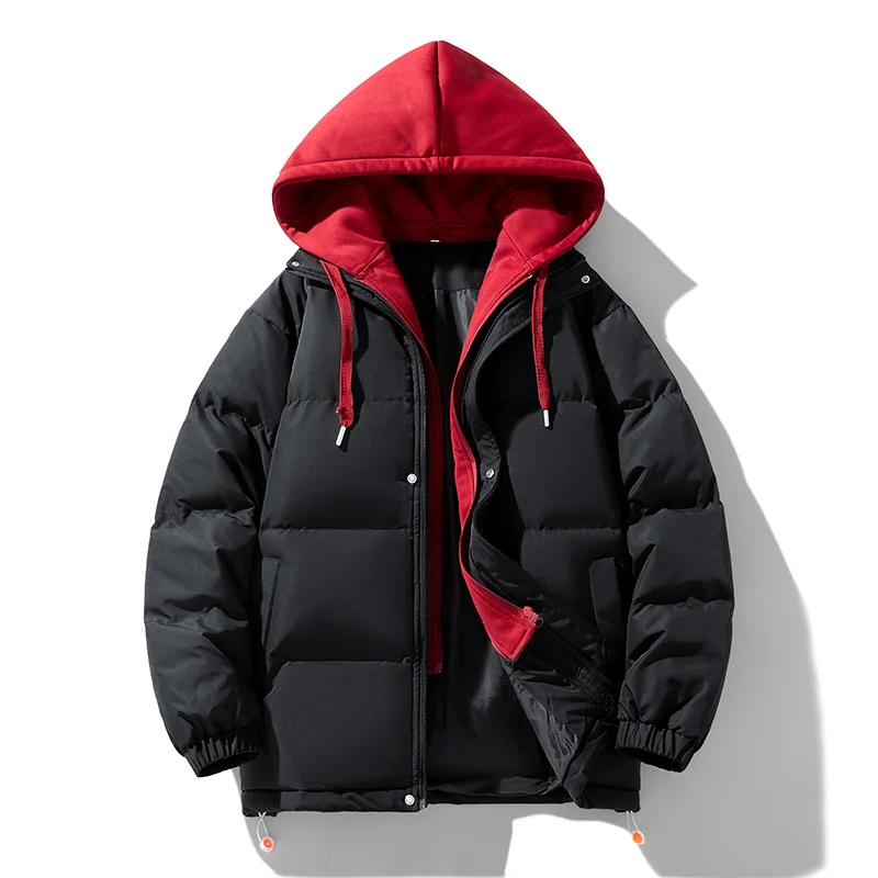 

New Winter Thiened Hooded Jaet ex Warm Cotton Coat Fake Two-Piece plus Size Youth Faion Urban Sle Long Sve Zipper