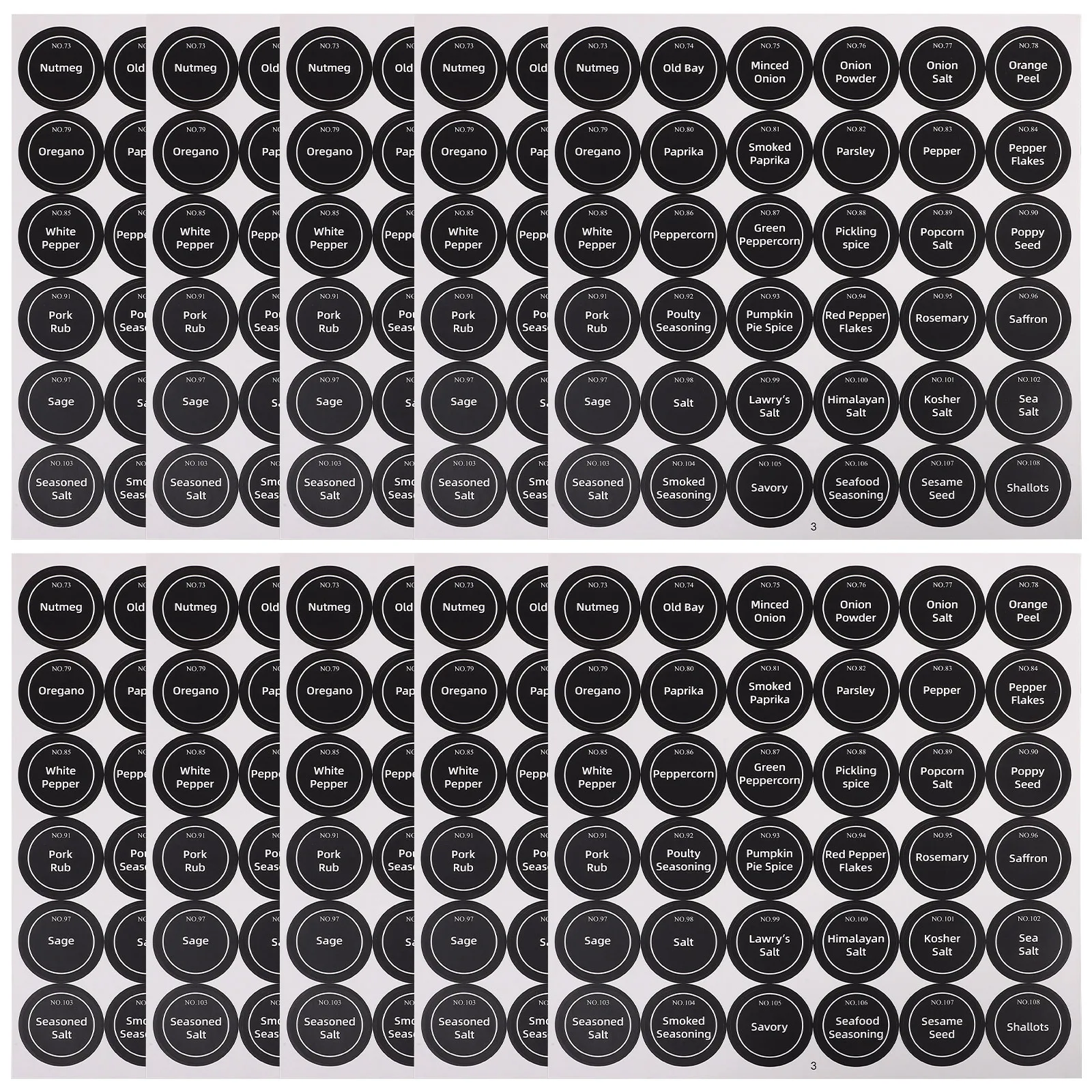 

20 Sheets Black Round Waterproof Spice Jar Labels Preprinted English Kitchen Seasoning Pantry Labels Seasoning Label