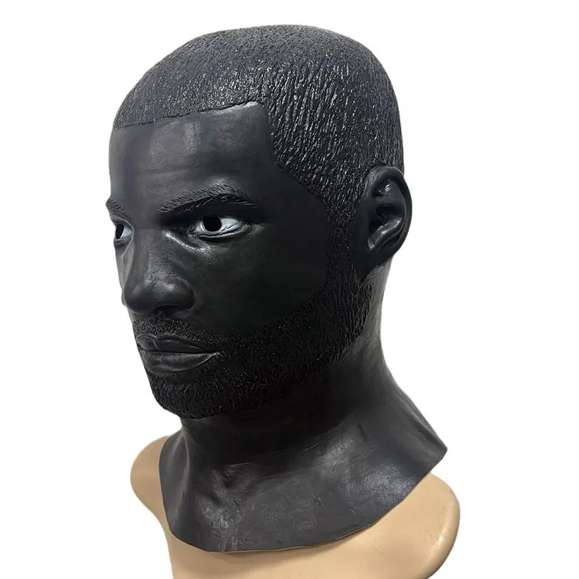 Realistische Latex-Vollkopfmaske für Erwachsene Männer mit Bart und kurzen Haaren für Halloween, Cosplay, Maskerade, Party, Kostümzubehör – Detail 5