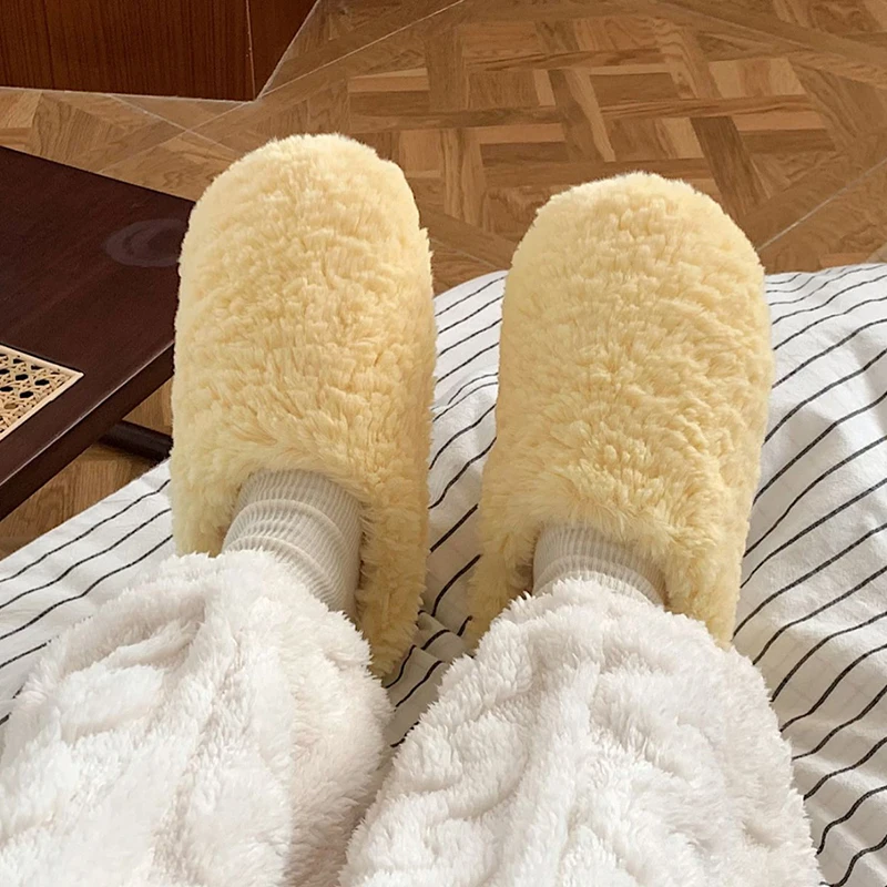 VENTACT 2023 New Cotton Slippers For Women Winter Fur Warm Cover Heels Indoor Home Cute Warm Winter Thick Sole Flip Flops