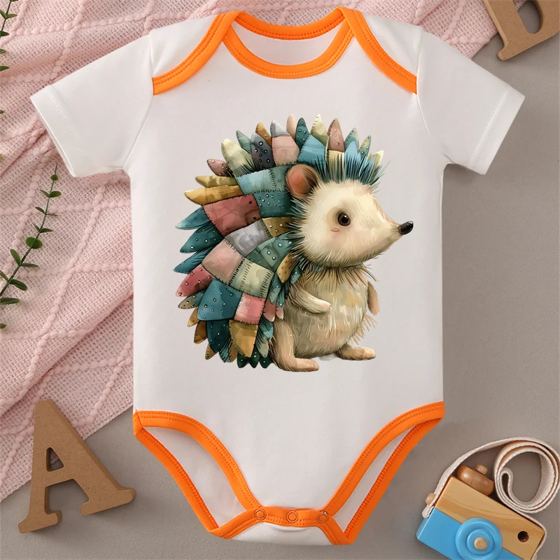 

100% хлопковая ткань, кукольный Porcupine, удобный мягкий боди с милым принтом для ребенка, комбинезон-комбинезон для новорожденных от 0 до 12 месяцев