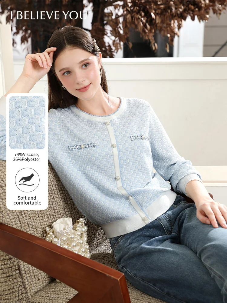 

I BELIEVE YOU Women Round Neck Pullover 2025 Autumn French Light Luxury Solid Plaid Wool Knitted Sweater Casual Tops 2253146189