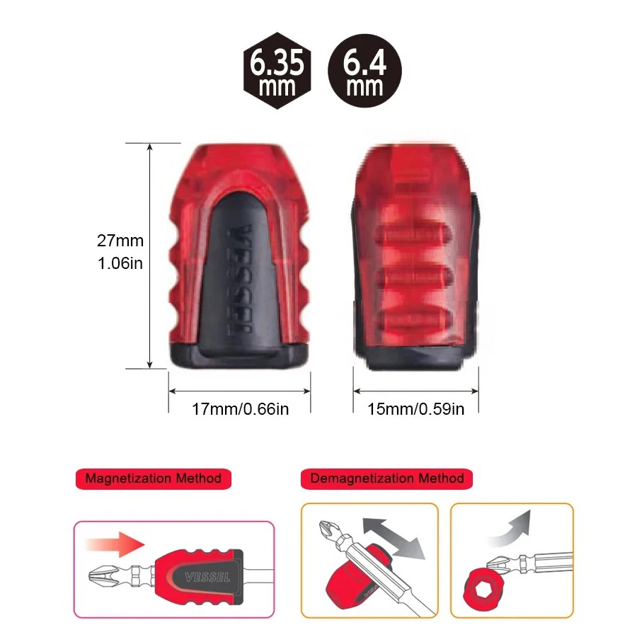 VESSEL 2Pcs Bit Magnetizer/Demagnetizer Magnetic Screw Holder Screwdriver Bit Holder NMCP-2PRE/NMCP-2PGR/NMCP-2PGL/NMCP-2PBL