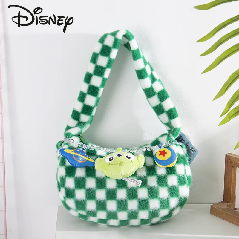 Disney Original 2024 New Women's Plush Bag Fashion High Quality Girl Underarm Shoulder Bag Cartoon Cute Women's Handbag