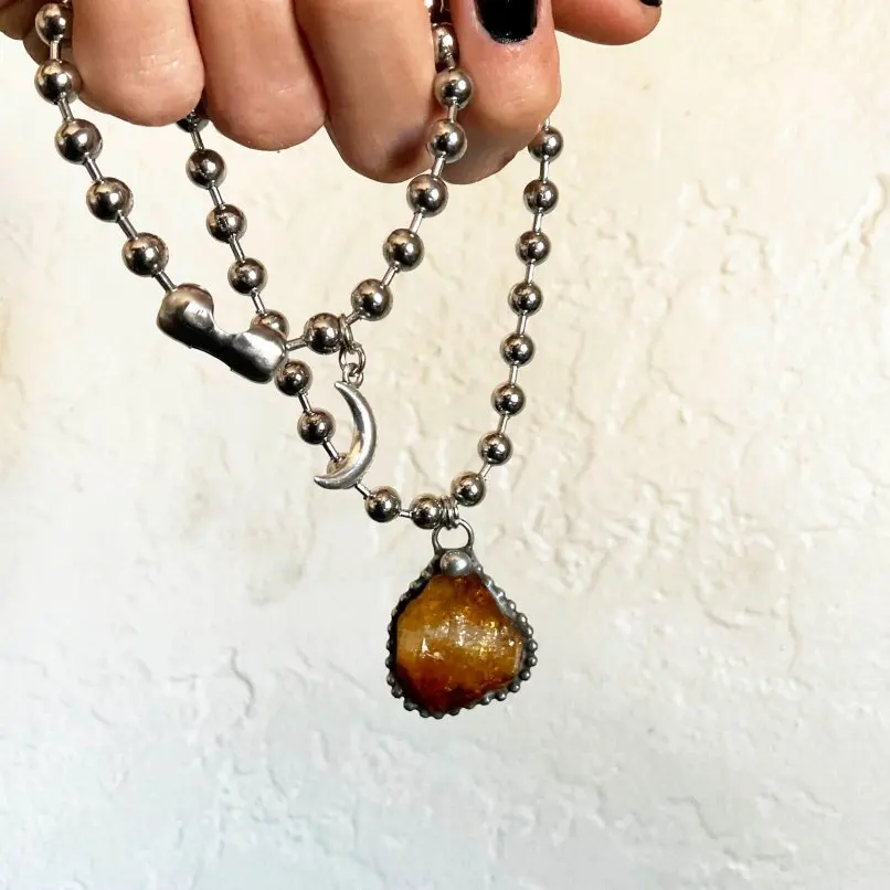 

Handmade Vintage Necklace Citrine Soldered Antique Silver Plated Free Form 19inch Jewelry Special Gift For Women