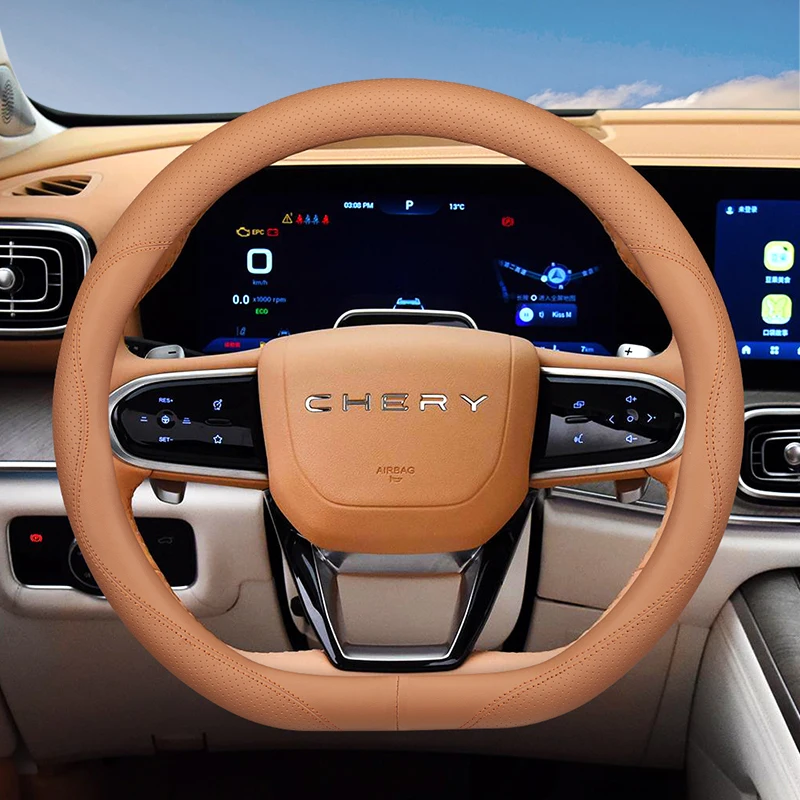 

Для Chery Tiggo 9 8 Pro 7 Plus кожаный чехол на руль Nappa, четырехсезонный универсальный противоскользящий аксессуар для салона автомобиля