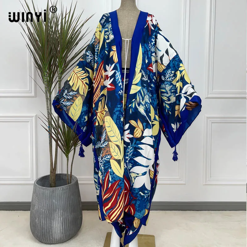 2022 winyi zweiteiligen Anzug Boho gedruckt Kimonos Verano Fledermaus Ärmel Sukienka Frauen elastische boden lange neue Mode Flut