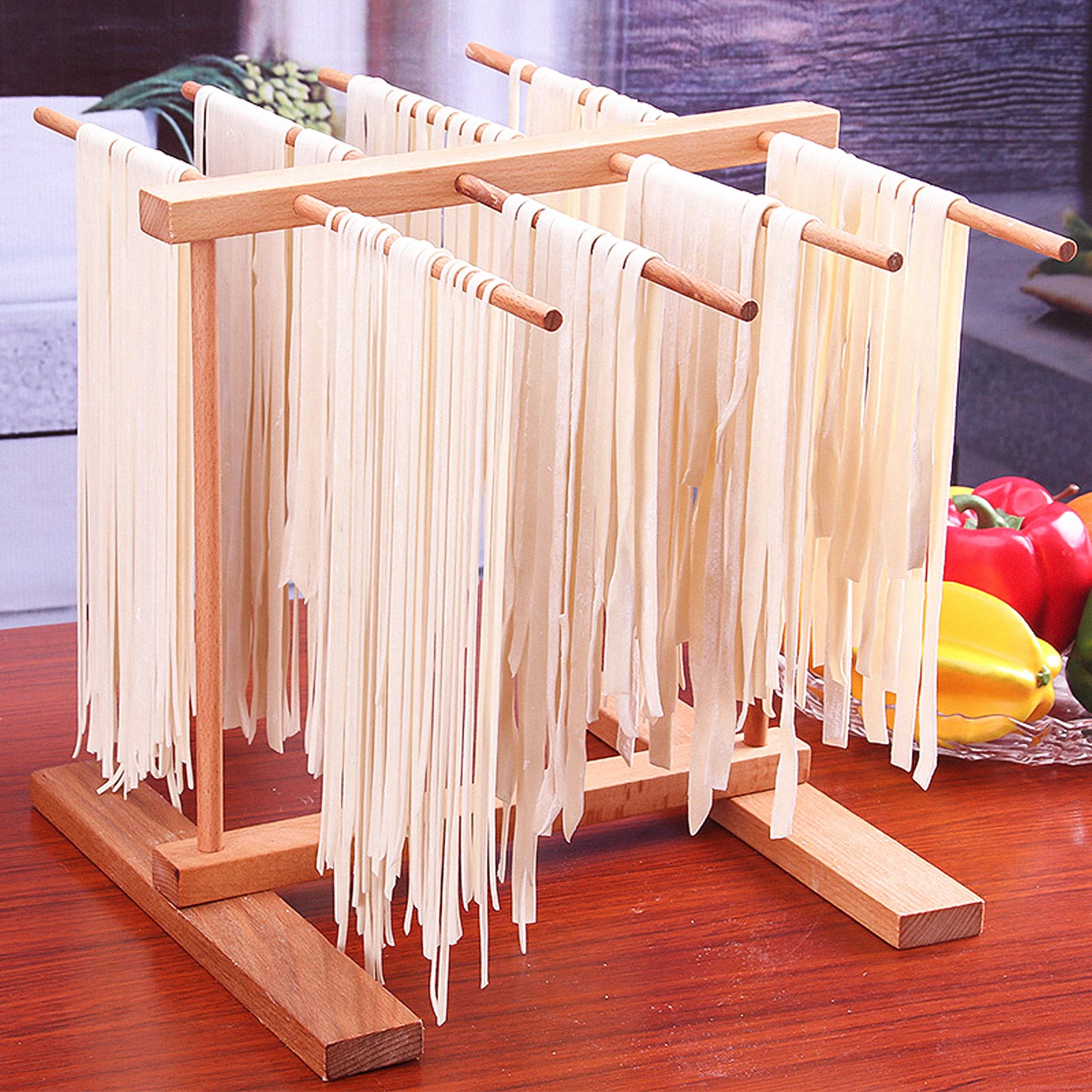 

Portable Pasta Household Household Wooden Hanging Pasta Rack Kitchen Accessory Folding Storage