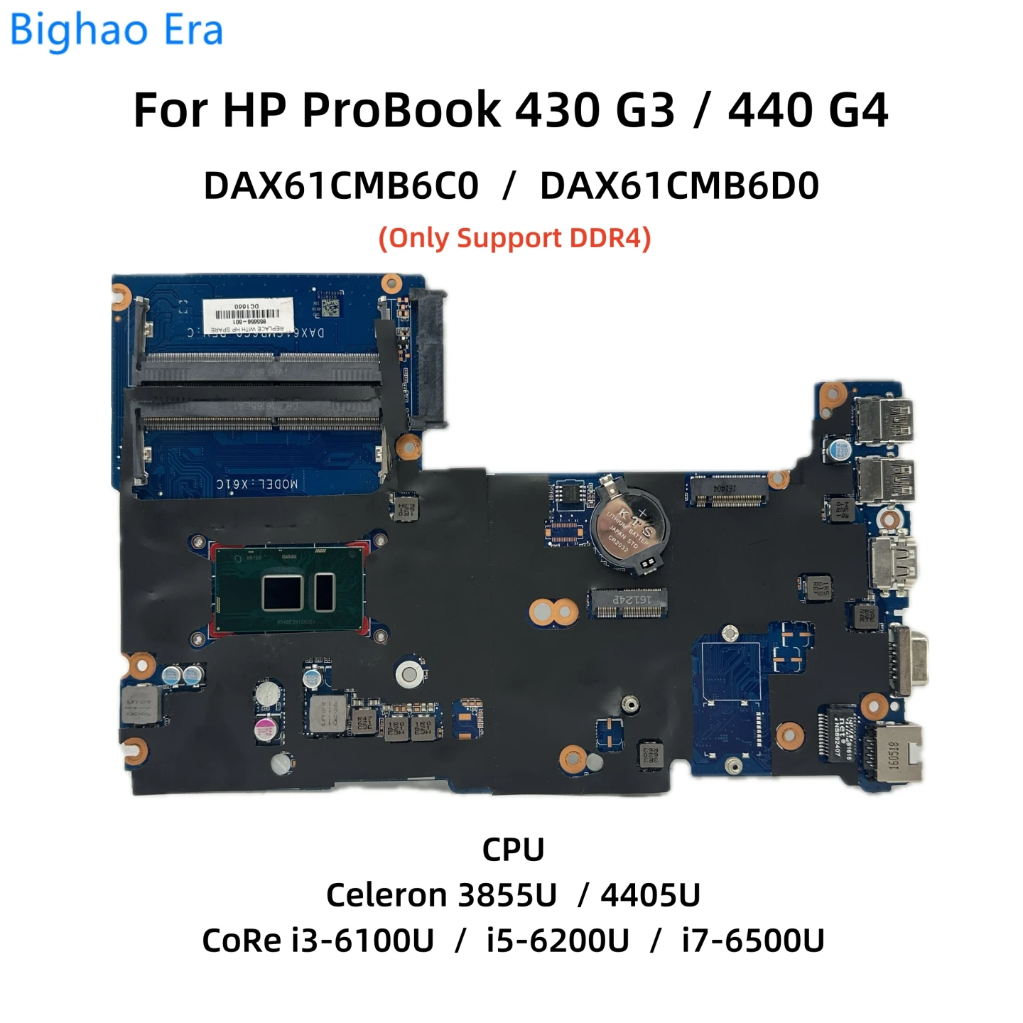 

DAX61CMB6D0 DAX61CMB6C0 For HP ProBook 430 G3 440 G3 Laptop Motherboard With 3855U i3 i5 i7-6500U CPU DDR4 855655-001 855656-601