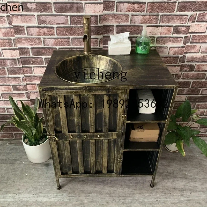 YFY  Iron Container Wash Basin Cabinet Combination Simple Bathroom Cabinet Floor Industrial Style Washstand home accessories