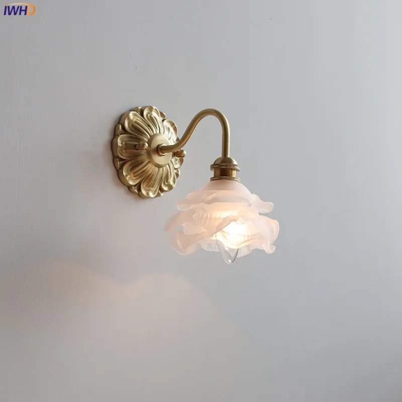 

IWHD Frosted Glass LED Wall Light Switch Socket Home Decor Indoor Lighting Living Room Bedroom Beside Lamp Copper Lampara Pared