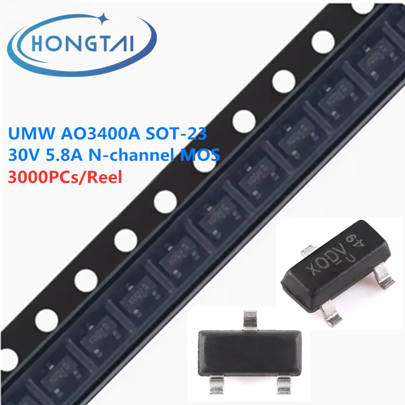 

3000PCs/Reel Free Shipping UMW AO3400A SOT-23 30V/5.8A N-channel MOS Chip Original New